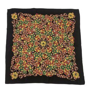 Chanel Scarf Silk Black Floral Pattern